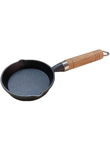 Cabilock Small Nonstick Egg Frying Pan: 10cm Egg Pan Omelet Pan Cast Iron Mini Round Skillet Pancake Pan Egg Cooker Pan for Poached Egg Breakfast Black