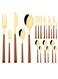 Style Wood Flatware Stainless Steel Fork/Spoon/Knife/Teaspoon with Wooden Square Handle Cutlery Set of 4 Dinnerware for Home, Kitchen, Restaurant, Gift - Gold
