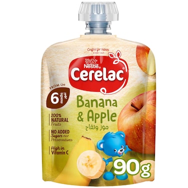 Nestle Cerelac Fruits Puree Pouch, Banana, Apple, from 6 Months, 90g