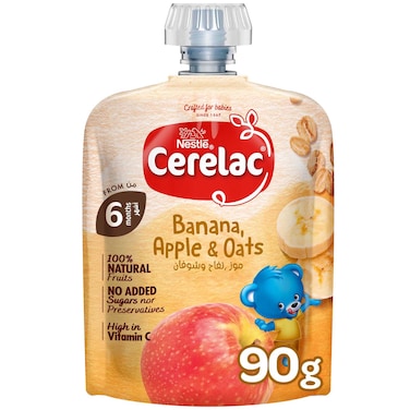 Nestle Cerelac Fruits Puree Pouch, Banana, Apple, Oat, from 6 Months, 90g