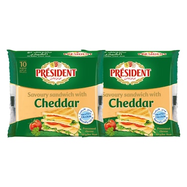 President Sandwich Cheddar Cheese Slice, 200g Pack of 2