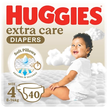 Huggies Extra Care Baby Diapers, Size 4 (8-14 kg), Value Pack, 40 Diapers