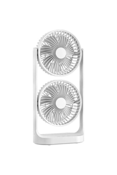Dual-Head Portable USB Fan &ndash; Type-C Charging, Desktop Cooling for Office &amp; Indoor Use, White