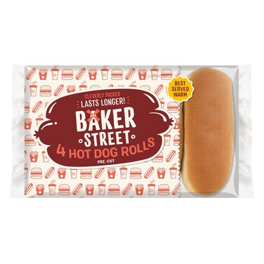 Baker Street Hot Dog Rolls 4 Rolls, 250g