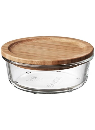 Generic Food Container With Lid Round Glass Bamboo 400ml