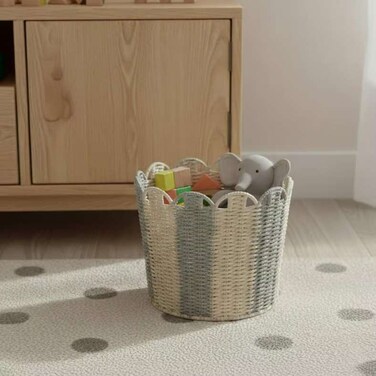 Home Scalloped Rope Basket - Grey