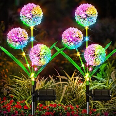 Excefore Solar Lights Outdoor Garden Decor, 2 Pack Upgraded Dandelion Design with 36 Colorful LEDs - Illuminate Your Garden with Solar Path Lights - Waterproof