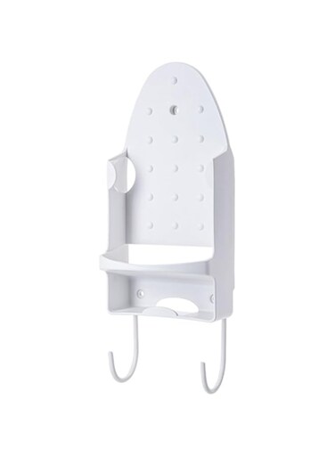 TOMVAES Ironing Board Hanger Wall Mount,Wall Mount Electric Iron Holder,Ironing Board Rack Household Bathroom Shelf,with Removable Hooks for Household Bathroom Cabinet White