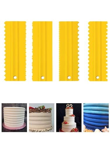 4 Pcs/set Cake Scraper Decorating Plastic Sawtooth Comb Mousse Butter Cream Cake Edge Tools Plastic Sawtooth Cake Icing Smoother Kitchen Baking Cake Edge DIY Tool - Yellow