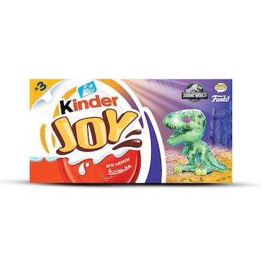 Kinder Joy Jurassic World, Cocoa &amp; Milk Cream Egg with Toy, Multi Pack, 3 Individual Eggs, 60g