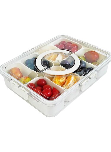 ALMEKAQUZ Portable Snackle Box Container 8 Compartments,Divided Serving Tray with Lid and Handle,Fruit Veggie Charcuterie Box Snack Tray for Fruits,Candy,Charcuterie,Snack,Ideal for Party,Travel