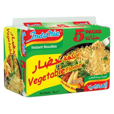 Indomie Vegetable Flavour with Seasoning Powder and Sauce Instant Noodles, 75g Pack of 5
