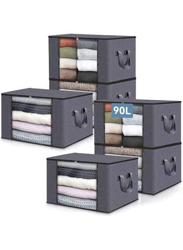 FALAHOM 5 Pack Clothes Storage Bags, 90L Large Capacity Clothing Organizers with Reinforced Handles, Thick Breathable Fabric Foldable Underbed Containers for Bedding Comforter Blanket
