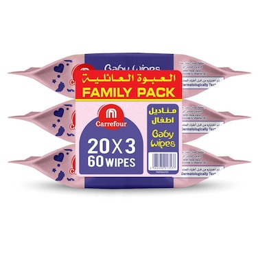 Carrefour Baby Wipes Aloe Vera 20 Wipes Pack of 3