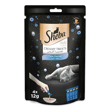 Sheba Cat Food Melty Tuna Flavor Creamy Treats, 12g Pouches (Pack of 4)