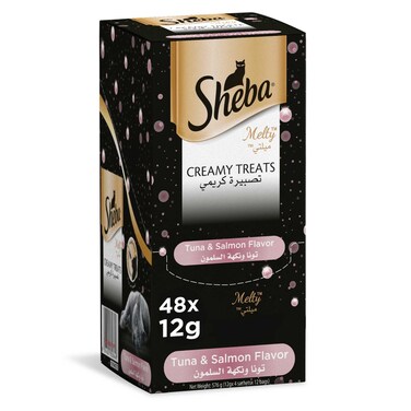 Sheba Cat Food Melty Tuna &amp; Salmon Flavor Creamy Treats,12g Pouches (Pack of 48)