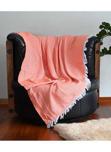 Turkish Cotton Throw Blanket Knitted Suitable for Bed, Sofa and Chair Orange 170x200 cm