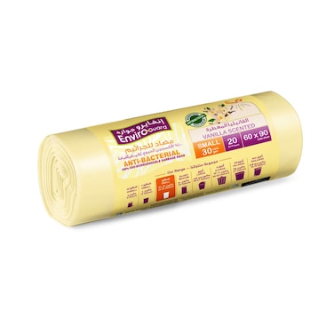 Enviro Guard 30 Gallon Vanilla Scented Anti-Bacterial Garbage Bags Yellow 60x90cm 20 Garbage Bags