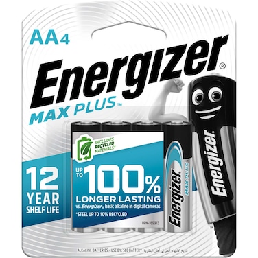 Energizer Max Plus AA Alkaline Batteries - Pack of 4