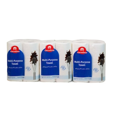 Carrefour 2 Ply Multi-Purpose Kitchen Towel White 12 Rolls