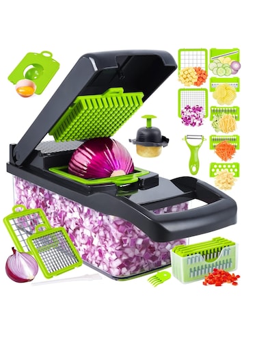 Vegetable Chopper Pro Onion Chopper 14 in 1Multifunctional Food Chopper Kitchen Vegetable Slicer Dicer Cutter Veggie Chopper With 8 Blades Carrot and Garlic Chopper With Container