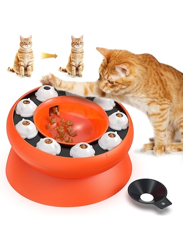 AquaFalcon Cat Slow Feeder, Interactive Slow Feeder Cat Bowl Raised Elevated Cat Puzzle Feeder Food Puzzle Feeder for Indoor Cats Slow Eating Dry Food