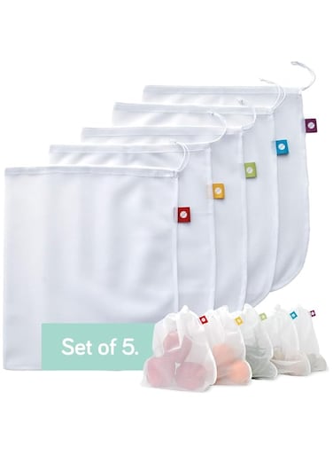 Benting 5 Pack Reusable Produce Bags with Drawstring Grocery Bags, Mesh Bags See-through Washable Grocery Bags for Storing Fruits, Vegetables, Toys
