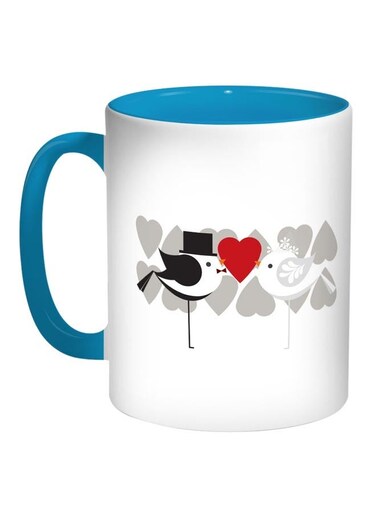 Love Birds Printed Coffee Mug Blue/White/Black 11ounce