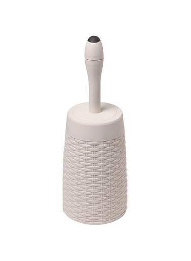 Addis 515798 Faux Rattan Round Toilet Brush Set with Internal Detergent Injection System, Cream, Calico Linen