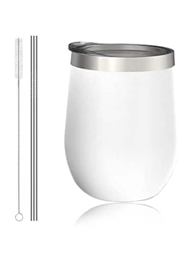 Haayymo 12 OZ Stainless Steel Wine Cup, Double Vacuum Insulated Wine Cup with Cover, Coffee Cup, Insulated Cup, Suitable for Champagne, Cocktail, Beer, White