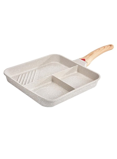 Nonstick Divided Grill Pan, 3-in-1 Square Egg Skillet with Bakelite Handle, Versatile Breakfast Grill for Cooking Eggs, Steak, and Bacon, Compatible with Induction, Gas, and Electric Cooktops