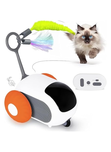 Twinkle Beauty Interactive Remote Control Cat Toy Car with Feathers, USB Rechargeable, 3 Modes