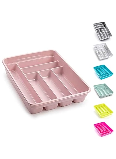 PlasticForte Plastic Forte Tier Cutlery Tray, Pink, 40 X 30 X 7