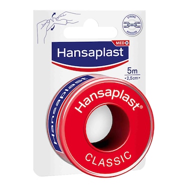 Hansaplast Fixation Tape, Strong Adhesion, Hand-Tearable, 5m x 2.5cm