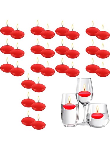 QUEENADA Floating Candles - 30 Pcs Waterproof Flameless Floating Tealights, for Centrepieces, Weddings, Parties, Home Decor (Red）
