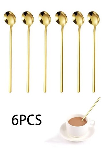 PCS Coffee Spoons Stainless Steel Small Round Spoon Stirring Spoons Tea Spoons Long Handle Gold Teaspoons Ice Tea Spoons Long Spoons for Stirring Gold Espresso Spoons Stainless Steel&iuml;&frac14;&circ;Gold&iuml;&frac14;&permil;