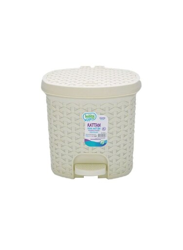 Life Rattan Plastic Pedal Garbage, Wastebasket Trash Bin, Dustbin For Home, Office, Kitchen, Restaurant, 3.0 Liter Off White