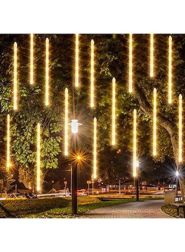 Dazzle Bright 480 LED Christmas Light, Meteor Shower Rain Lights 50cm 10 Tubes, Waterproof Plug in Falling Rain Lights Decorations for Xmas Tree Yard Party,Solar waterproof version.