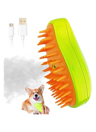 Joyzzz Cat Steam Brush, 3 in 1 Cat Grooming Steam Cat Brush for Removing Tangled and Loose Hair, Cat Brush for Massage, Rechargeable Silicone Steam Cat Brush, Suitable for Cats and Dogs (Green)