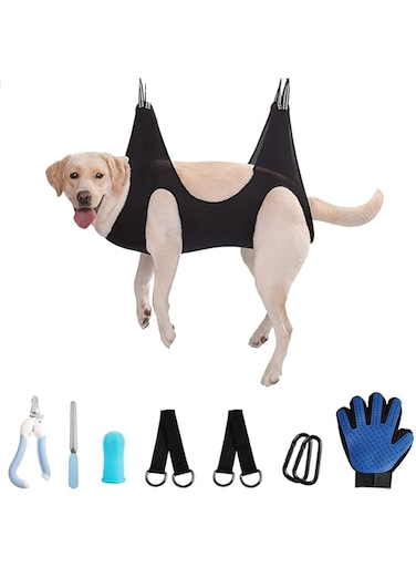 TOPIND Pet Grooming Hammock Harness, Grooming Sling, Dog Grooming Helper for Nail Trimming Clipping Bathing Washing Grooming at Home, Dog Grooming Hammock Restraint Bag (M, Black)