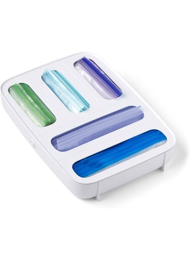 StoraBag Plastic Sandwich Bag Organizer for Kitchen Storage, 5-Slot, White