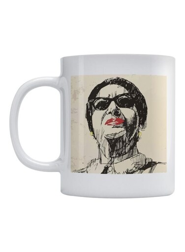 Um Kolthoum Printed Coffee Mug White/Beige/Black 350ml