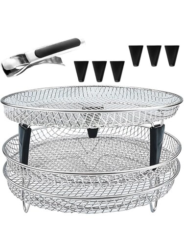 Upgrade Air Fryer Rack, Three Stackable Dehydrator Racks for Gowise Phillips USA Cozyna Ninja Airfryer,Stainless Steel Round Air Fryer Rack Fit all 4.2QT - 5.8QT Air fryer,Oven,Press Cooker (Round)
