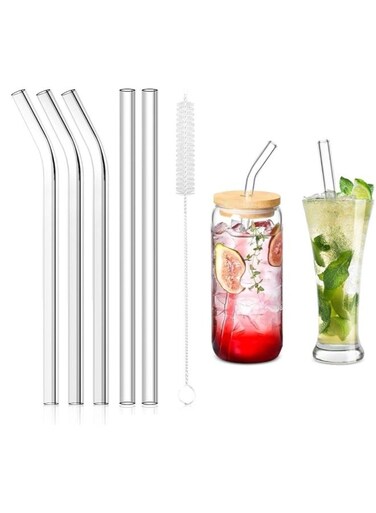 Glass Drinking Straw Set, 6-Piece Borosilicate Straws with Cleaning Brush, Straight &amp; Bent Design for Smoothies, Cocktails, Juices &acirc;&euro;&ldquo; SOBHYS