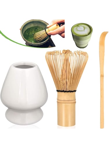 seven 3 Pcs Set Japanese Tea Ordering Tool Traditional Matcha Tool Set Matcha Ceremony Accessories Tea Brush Matcha Stirring Brush Tea Brush Stand White