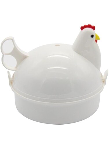 THE WHITE SHOP Chicken Shape Microwave Egg Cooker 4 Eggs Capacity Boiler Steamer Poacher for Omelet &amp; Soft, Medium, Hard-Boiled Egg
