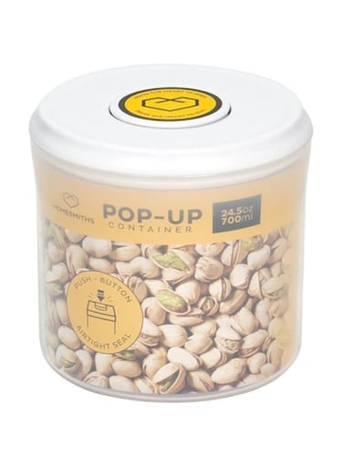 Homesmiths Airtight 700ml Round Food Popup Container, Kitchen &amp; Pantry Organization, Plastic Canister with Durable Lid, Ideal for Cereal, Flour &amp; Sugar
