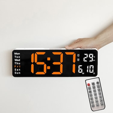 6629 13 Inch Multifunctional LED Living Room Large Screen Wall Clock - White Shell Orange Light