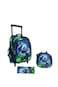 Kids School Trolley Backpack Set, 3 Pieces, 16.5 Inch Rolling Bag with Lunch Box and Pencil Case (Green Blue Panda, 16.5 Inch)