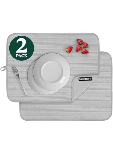 Cuisinart Dish Drying Mats for Kitchen Counter - (2) 18" x 24" Ultra Absorbent Dish Drying Mat XL - Foldable, Machine Washable, Fast Drying Dish Mat (Horizontal Stripes)